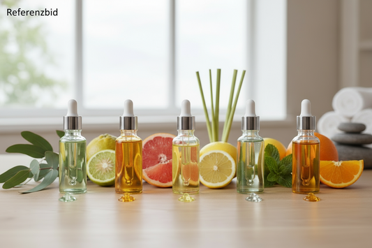 aromaoel fusion bild mit 🌿 Eukalyptusöl 🍋 Bergamotte-Öl 🍊 Grapefruitöl 🍋 Zitronenöl 🌾Zitronengrasöl 🌿 Pfefferminzöl 🍊 Süßorangenöl