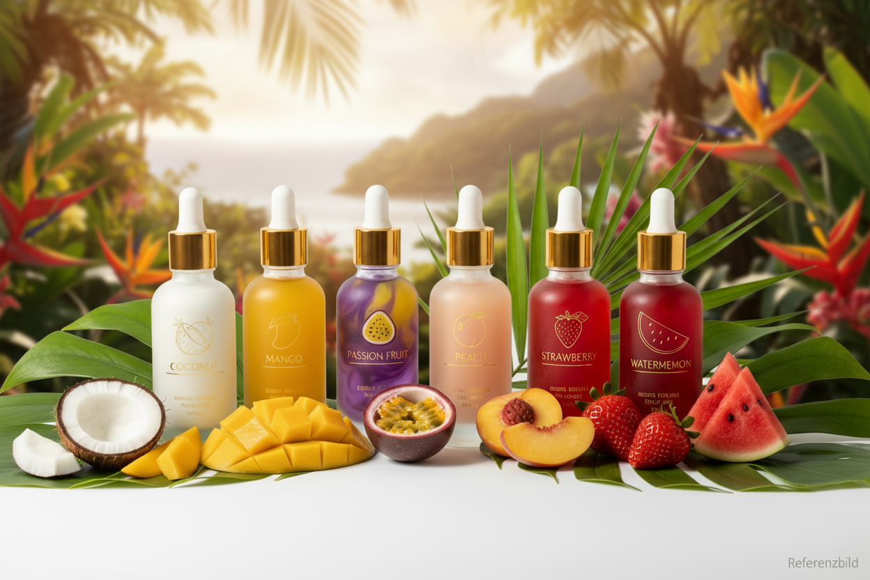 mach mir eine aromaoel kollektion mit Coconut 
Mango
Passion Fruit
Peach
Strawberry
Watermelon