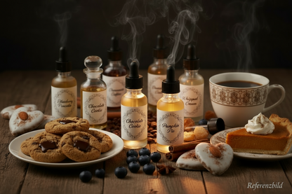 generiere mir ein cooles bild von blueberry pancakes, schokocookies, kaffee, schlagsahne, pumpkinpie und leebkuchen